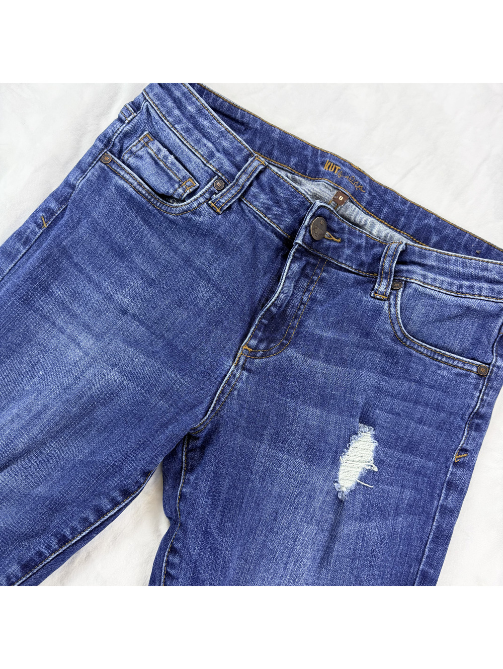 KUT From The Kloth Amy Ankle Straight Leg Jeans Womens 8 Distressed Cuffed Blue